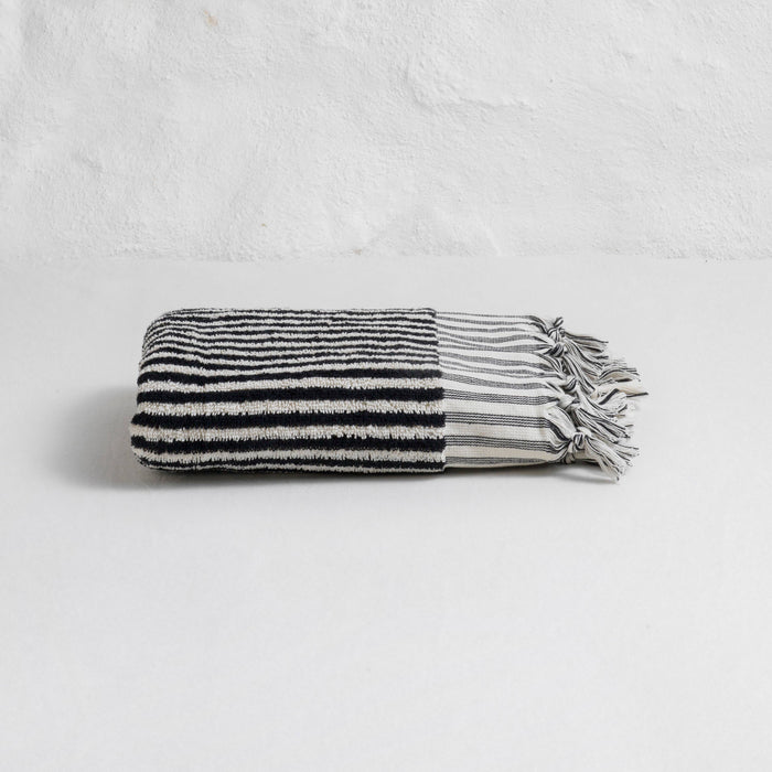 Striped Terry Hand Towel - Black & White