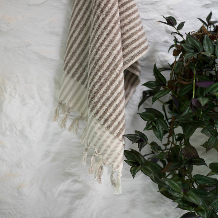 Striped Terry Hand Towel: Taupe