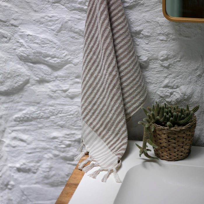 Striped Terry Hand Towel: Taupe
