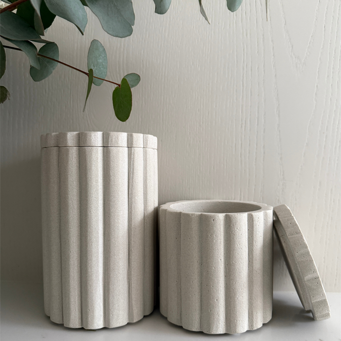 Sandstone Ribbed Storage Jar - Medium