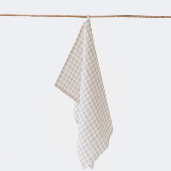 Linen Tea Towel - Natural Gingham